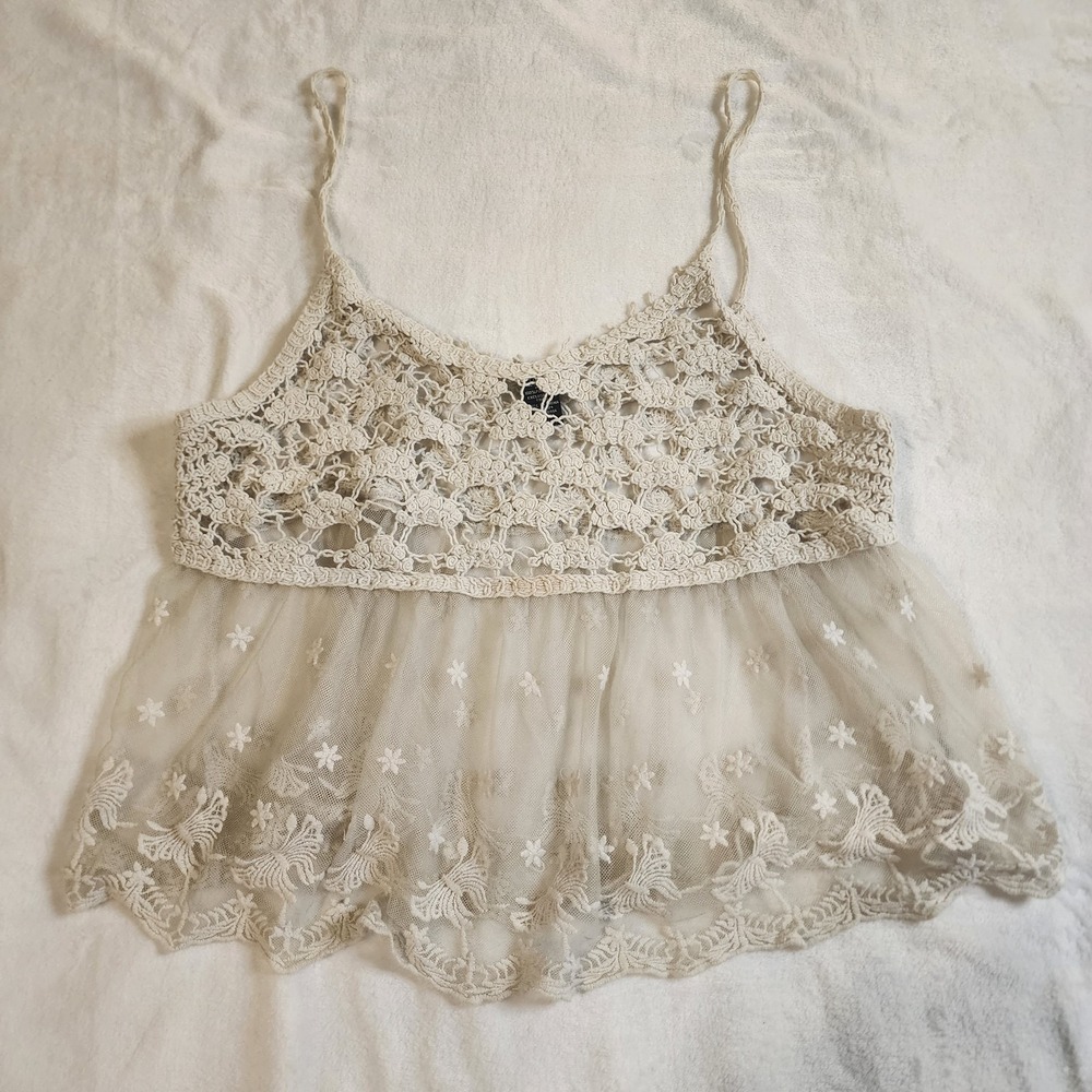 Rue21 Lace And Crochet Babydoll Cami Ivory Boho Cottagecore Y2K Festival Large